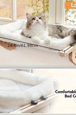 Adjustable Cat Window Sill Hammock – Wooden & Metal Frame Window Perch for Indoor Cats