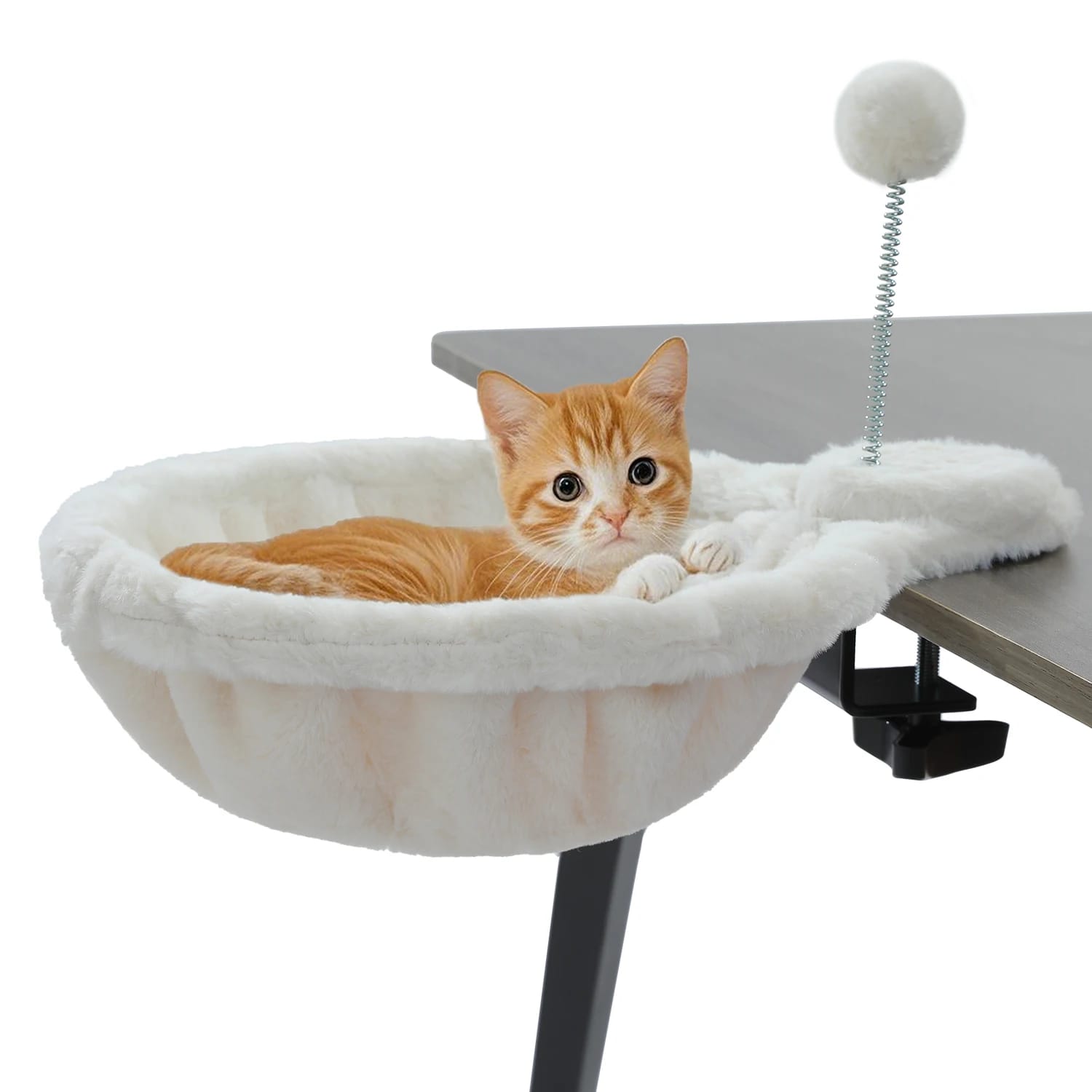 Cozy Removable & Portable Cat Bed Hammock Basket with Plush Ball Toy – Safe Indoor Cat Bed for Desk Use - Image 6
