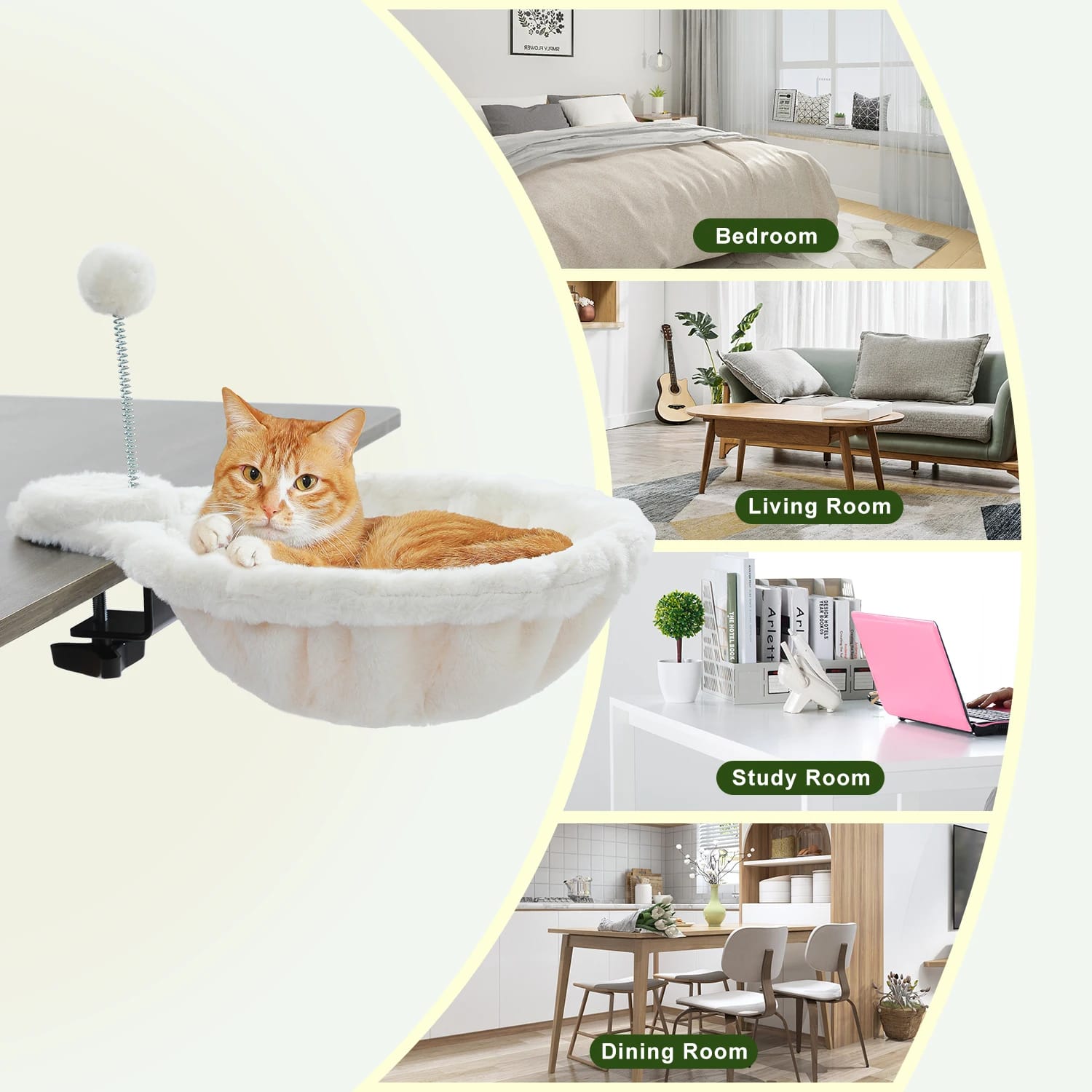 Cozy Removable & Portable Cat Bed Hammock Basket with Plush Ball Toy – Safe Indoor Cat Bed for Desk Use - Image 2