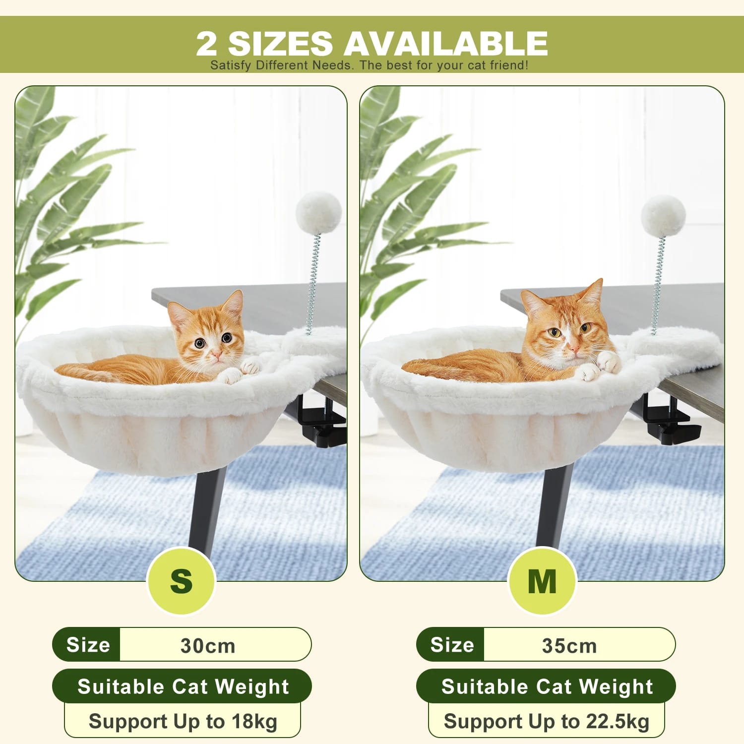 Cozy Removable & Portable Cat Bed Hammock Basket with Plush Ball Toy – Safe Indoor Cat Bed for Desk Use - Image 3