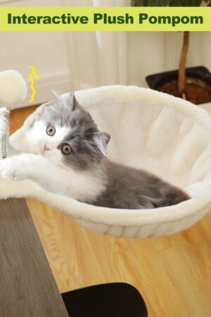Cozy Removable & Portable Cat Bed Hammock Basket with Plush Ball Toy – Safe Indoor Cat Bed for Desk Use