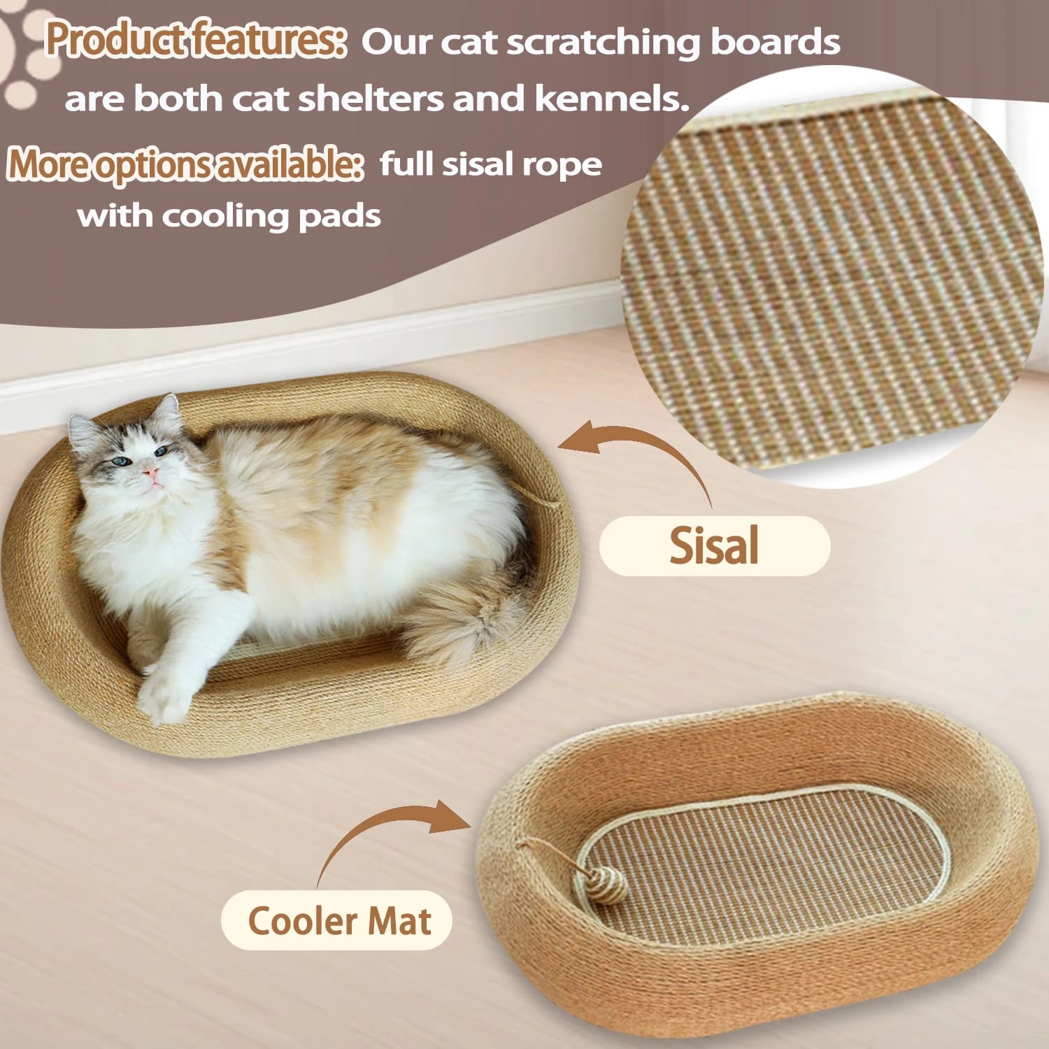 Sisal Cat Scratcher & Sleeping Bed – Durable Deep Concave Oval Cat Nest for Comfort & Play - Image 4
