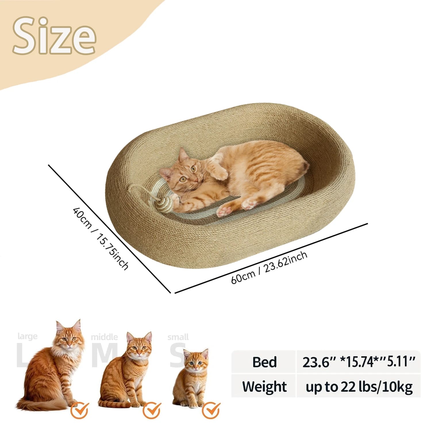 Sisal Cat Scratcher & Sleeping Bed – Durable Deep Concave Oval Cat Nest for Comfort & Play - Image 2