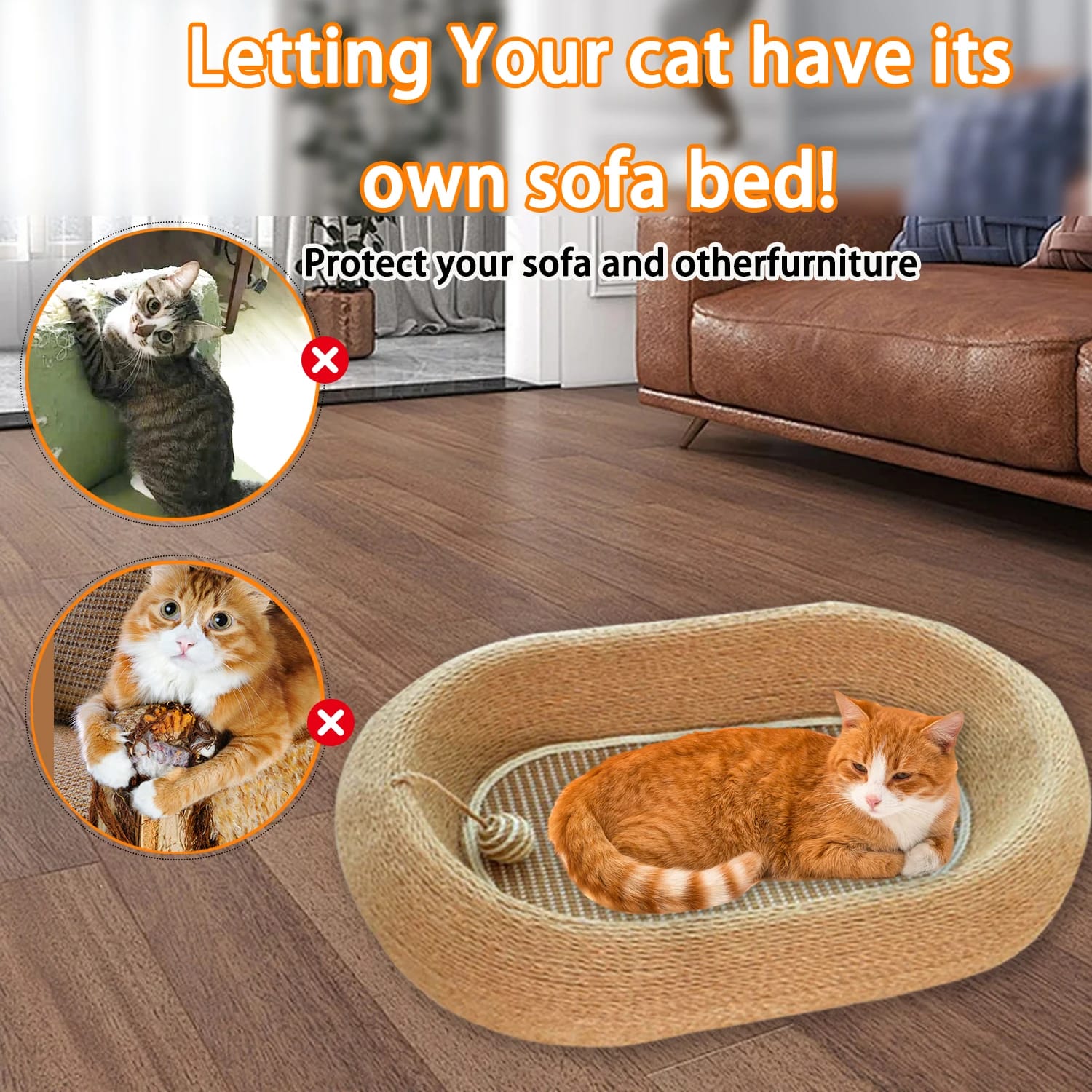 Sisal Cat Scratcher & Sleeping Bed – Durable Deep Concave Oval Cat Nest for Comfort & Play - Image 6