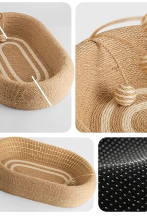 Sisal Cat Scratcher & Sleeping Bed – Durable Deep Concave Oval Cat Nest for Comfort & Play