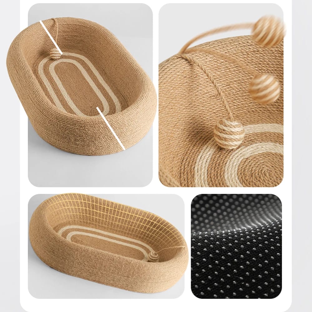 Sisal Cat Scratcher & Sleeping Bed – Durable Deep Concave Oval Cat Nest for Comfort & Play