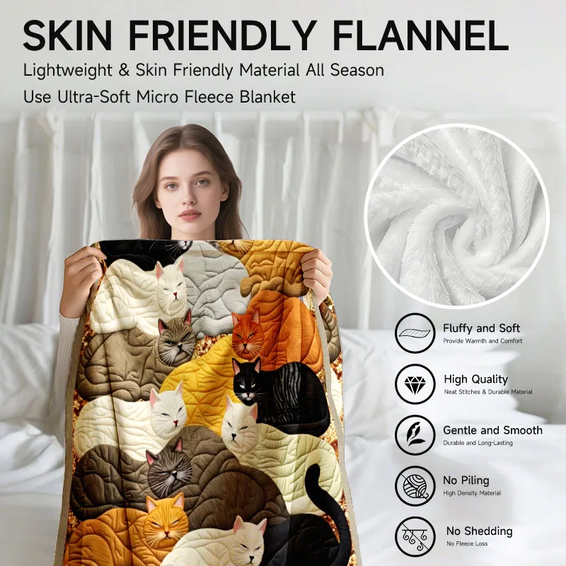 Cat-Themed Flannel Blanket – Soft Cozy All-Season Throw for Sofa, Bed & Office - Image 5