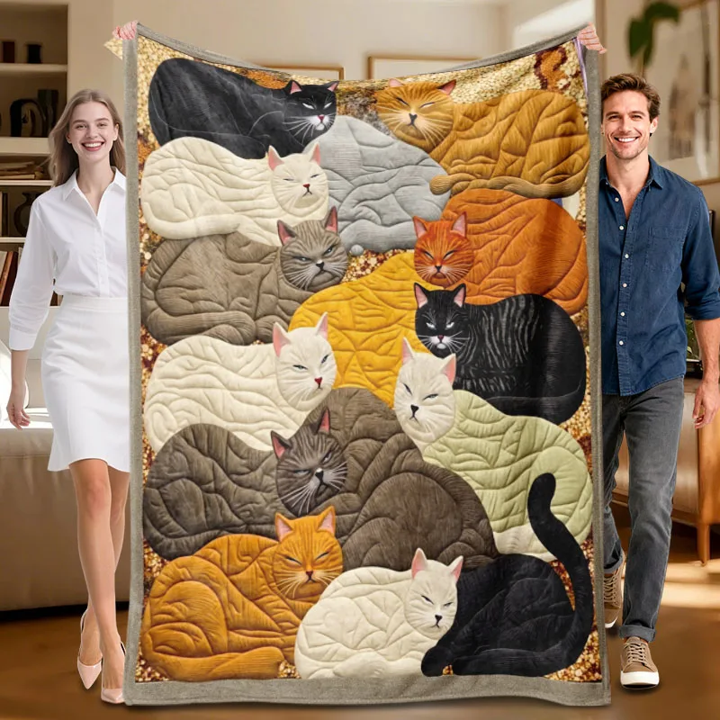 Cat-Themed Flannel Blanket – Soft Cozy All-Season Throw for Sofa, Bed & Office