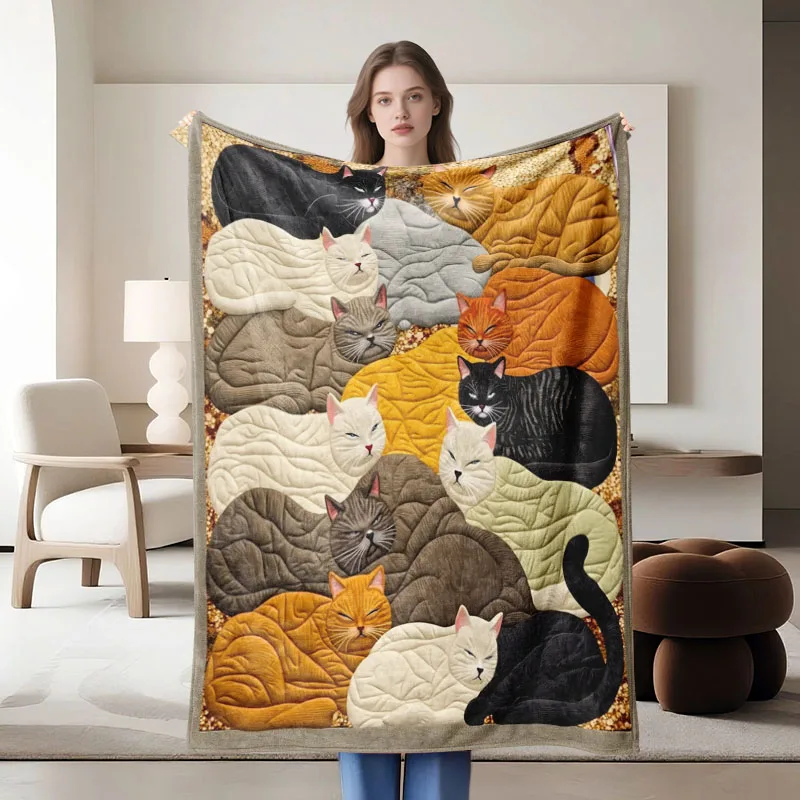Cat-Themed Flannel Blanket – Soft Cozy All-Season Throw for Sofa, Bed & Office - Image 2