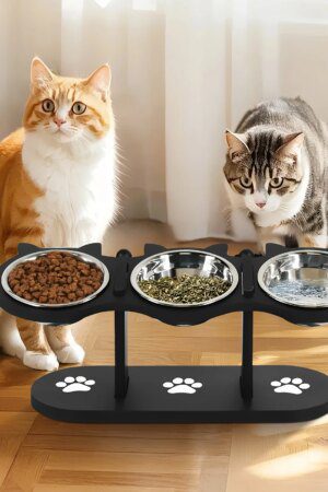 Elevated Cat Bowls with 15° Tilt – Wooden Stand & 3 Stainless Steel Bowls for Cats & Puppies
