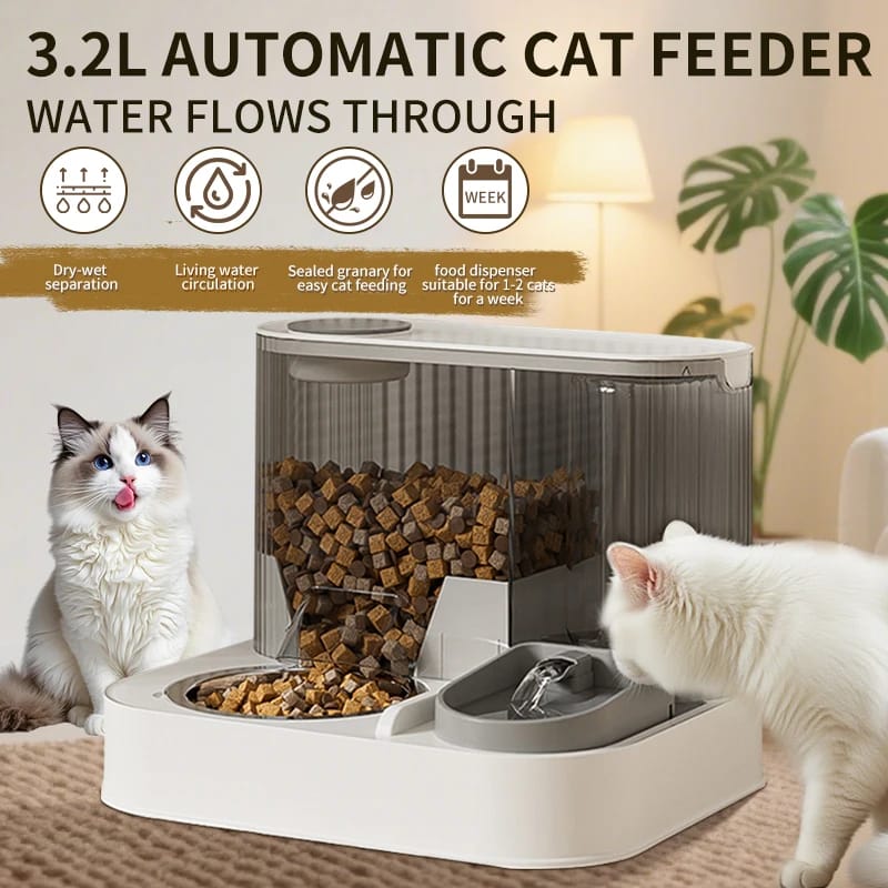 Automatic Cat Feeder & Water Dispenser – Fully Automatic Pet Food Feeder with Bowl