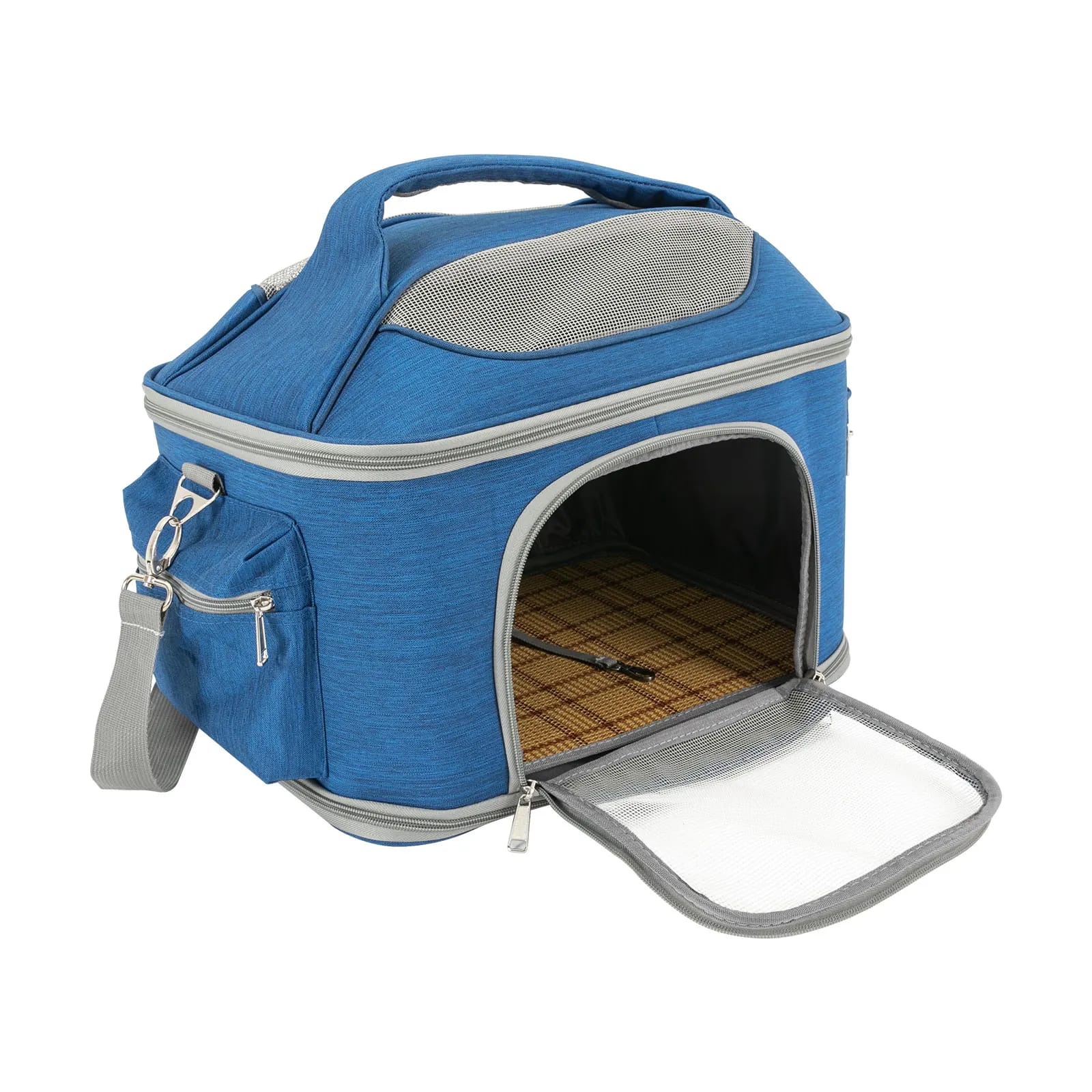 Blue Collapsible Pet Carrier – 600D Oxford Waterproof Travel Bag for Cats (Up to 7kg) - Image 4
