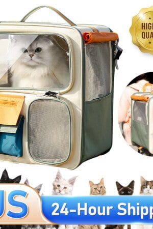 Large Capacity Dog & Cat Travel Carrier Backpack – Ventilated Mesh Pet Bag with Transparent Window for Camping & Car Travel