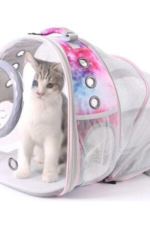 Expandable Galaxy Pink Bubble Pet Carrier Backpack – Space Capsule Design for Cats & Small Pets