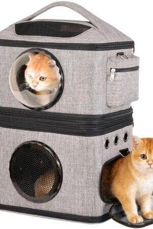 Double Cat Backpack Carrier for 2 Cats – Transparent Foldable Pet Backpack for Cats & Small Dogs (Up to 32 lbs)