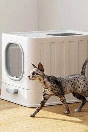 Hooded Cat Litter Box with Lid – Large Front & Top Entry Covered Litter Tray with Scoop