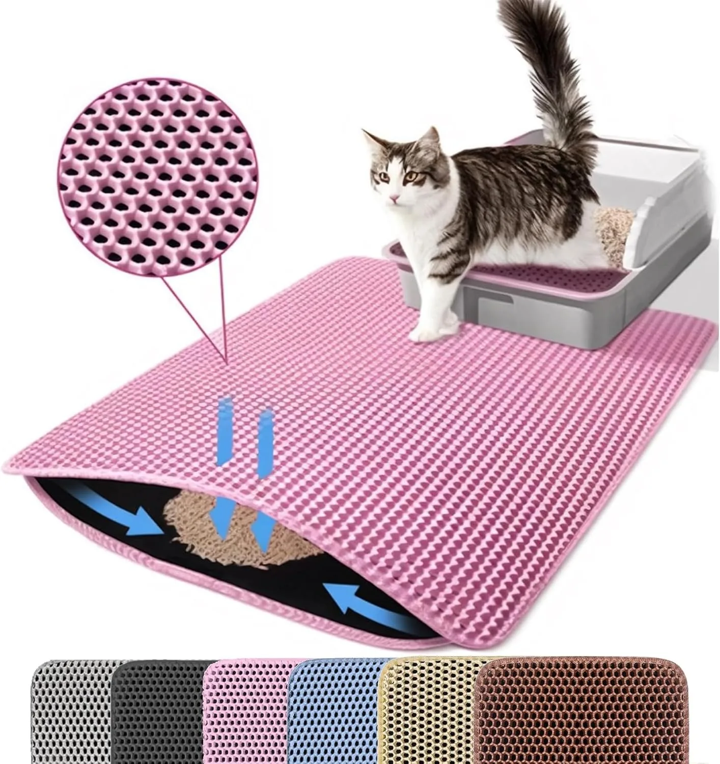Double-Layer Waterproof Cat Litter Mat – Non-Slip, Wear-Resistant Litter Box Trapping Mat