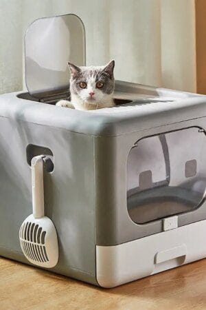 Foldable Enclosed Cat Litter Box with Sifting Tray & Scoop – Top & Front Entry Kitten Toilet