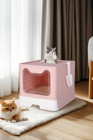 Modern Tidy Cat Litter Box – Flexible Cat House Furniture with Drawer & Scoop