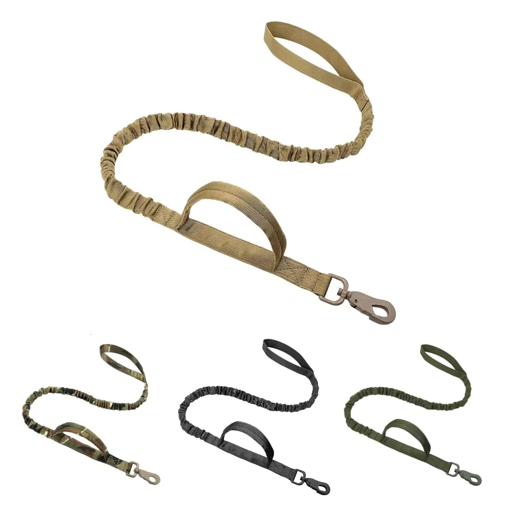 Military Dog Leash Adjustable Elastic Rope with Quick Release & Dual Control Handles for Small & Medium Dogs