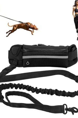Hands-Free Dog Leash for Running & Walking – Reflective Elastic Traction Rope with Waist Bag