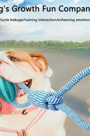 Interactive Dog Treat Ball with Rope – Chew-Resistant Food Dispensing Toy for Mental Stimulation (18×13cm)