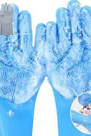 2PCS Silicone Pet Grooming Gloves – Soft Massage & Hair Removal Bathing Gloves for Dogs & Cats