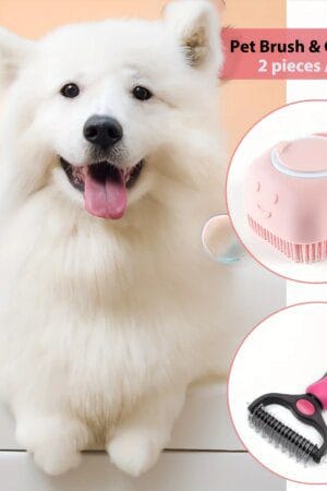 Dual-Sided Pet Grooming Brush – Stainless Steel Deshedding & Detangling Tool with Silicone Massage Bath Brush for Dogs & Cats