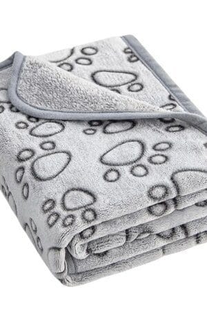 Flannel Pet Sleep Mat with Paw Print – Soft Warm Washable Blanket for Dogs & Cats
