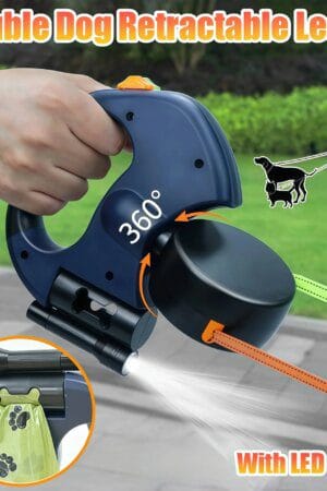 Auto Retractable Double Dog Leash 3m with LED Flashlight