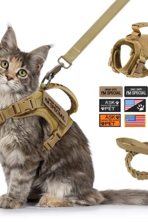 Tactical Cat & Small Dog Harness Leash Set with 9 Patches and Control Handle