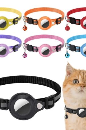 Reflective Cat Collar with Apple AirTag Holder – Adjustable Safety Design