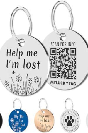 QR Code Stainless Steel Dog & Cat ID Tag with Engraved Profile & Email Location Alerts