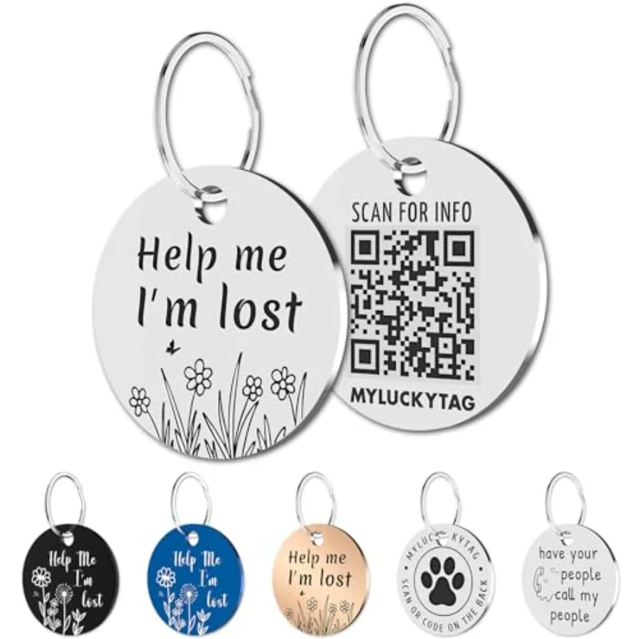 QR Code Stainless Steel Dog & Cat ID Tag with Engraved Profile & Email Location Alerts