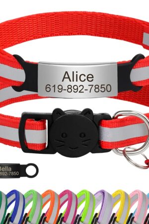 Customized Reflective Cat Collar with Free Engraved ID Nameplate, Bell & Anti-Lost Design