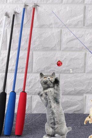 Telescopic Cat Teaser Wand Toy – Three-Section Fishing Pole Interactive Kitten Stick