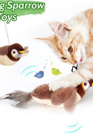 USB Rechargeable Flapping Sparrow Cat Toy – Interactive Chirping Bird with Catnip