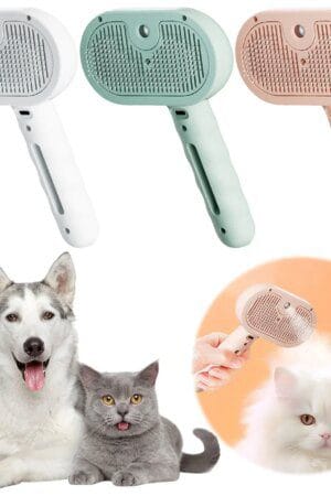 3-in-1 Rechargeable Cat Steam Grooming Brush with Release Button – Deshedding & Hair Cleaning Comb