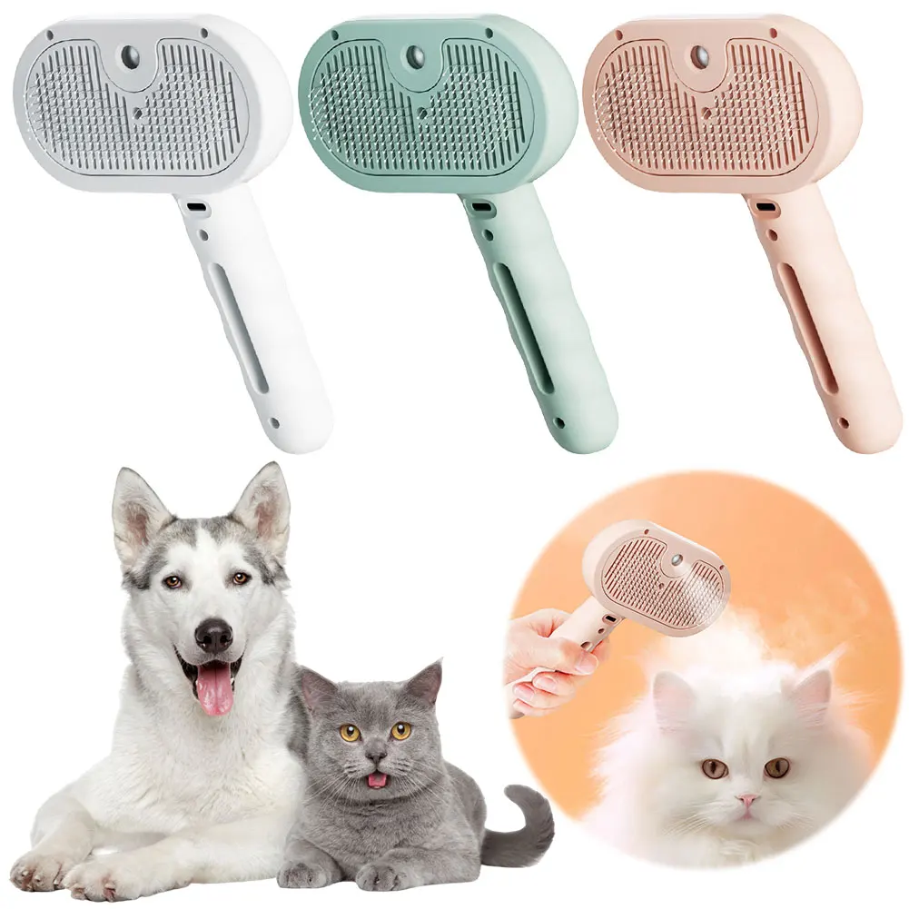 3-in-1 Rechargeable Cat Steam Grooming Brush with Release Button – Deshedding & Hair Cleaning Comb