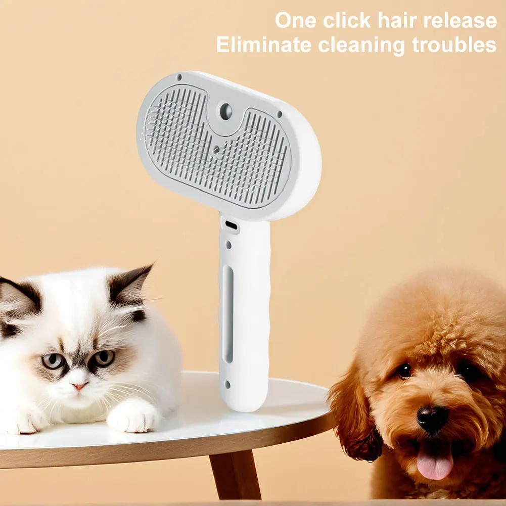 3-in-1 Rechargeable Cat Steam Grooming Brush with Release Button – Deshedding & Hair Cleaning Comb - Image 3